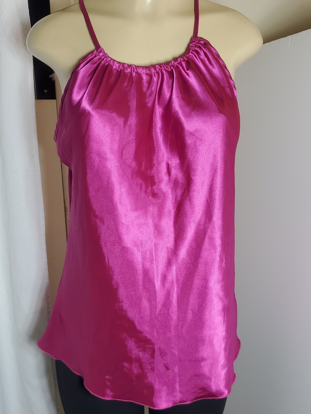 New Tiana B Satin Spaghetti-Strap Cami Tank Top Fuchsia Pink Size M
